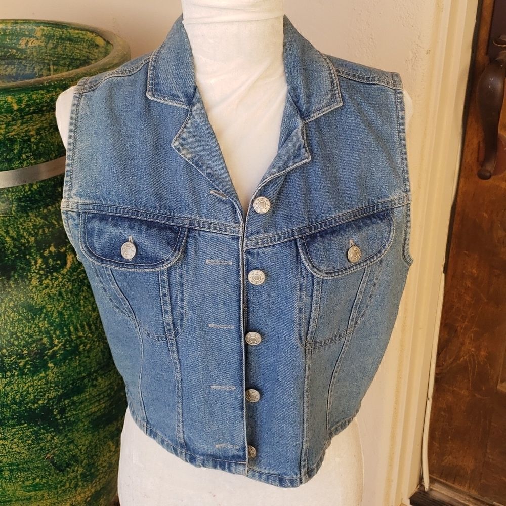 Expressions Medium Blue Denim Button-Front Vest